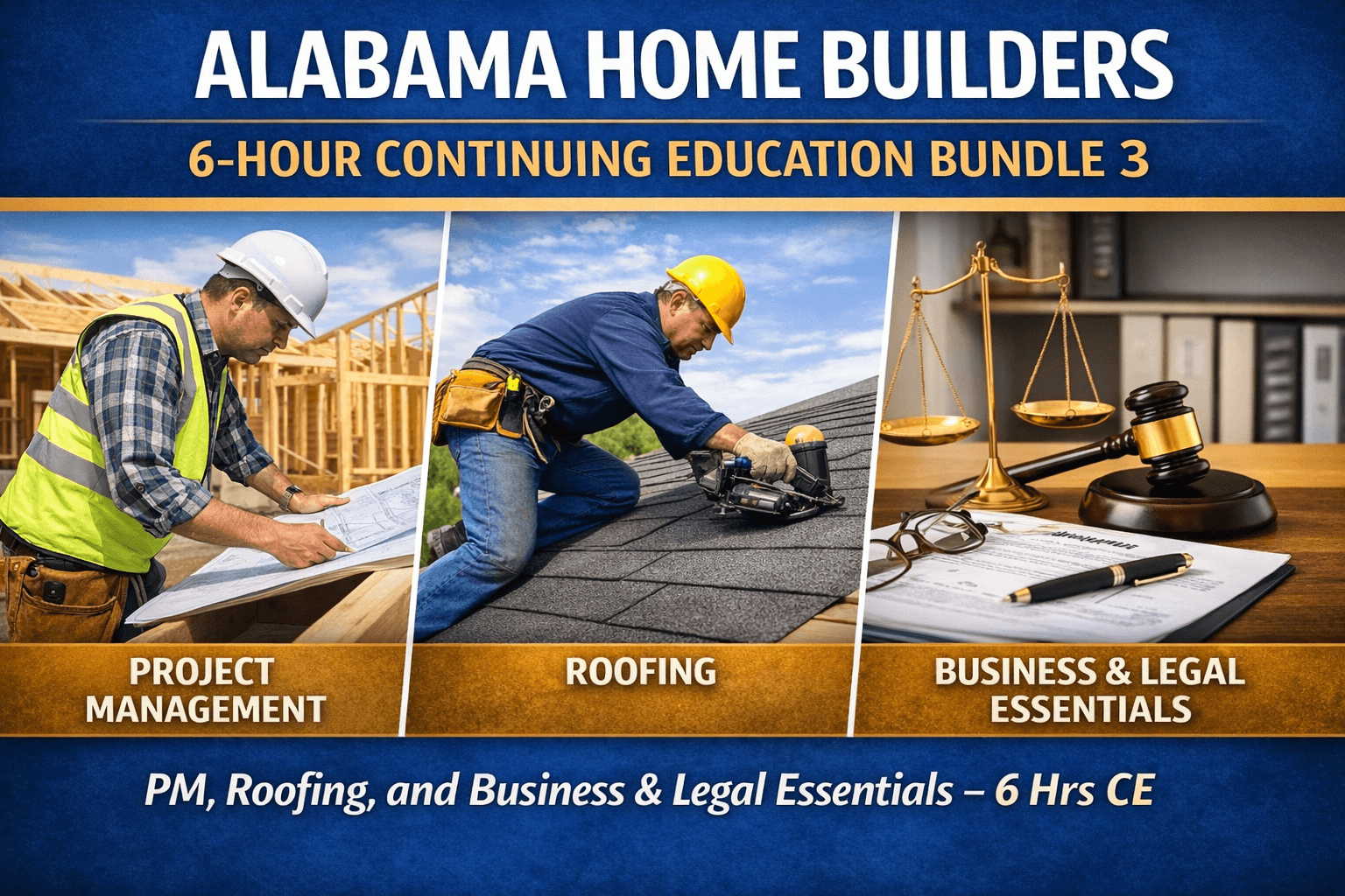 Alabama CE Bundle 3: Project Management, Roofing, and Business & Legal Essentials (6 Hrs CE)