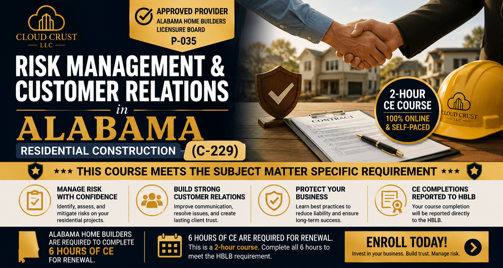 2 Hr CE- Risk Management & Customer Relationsin Alabama Residential Construction