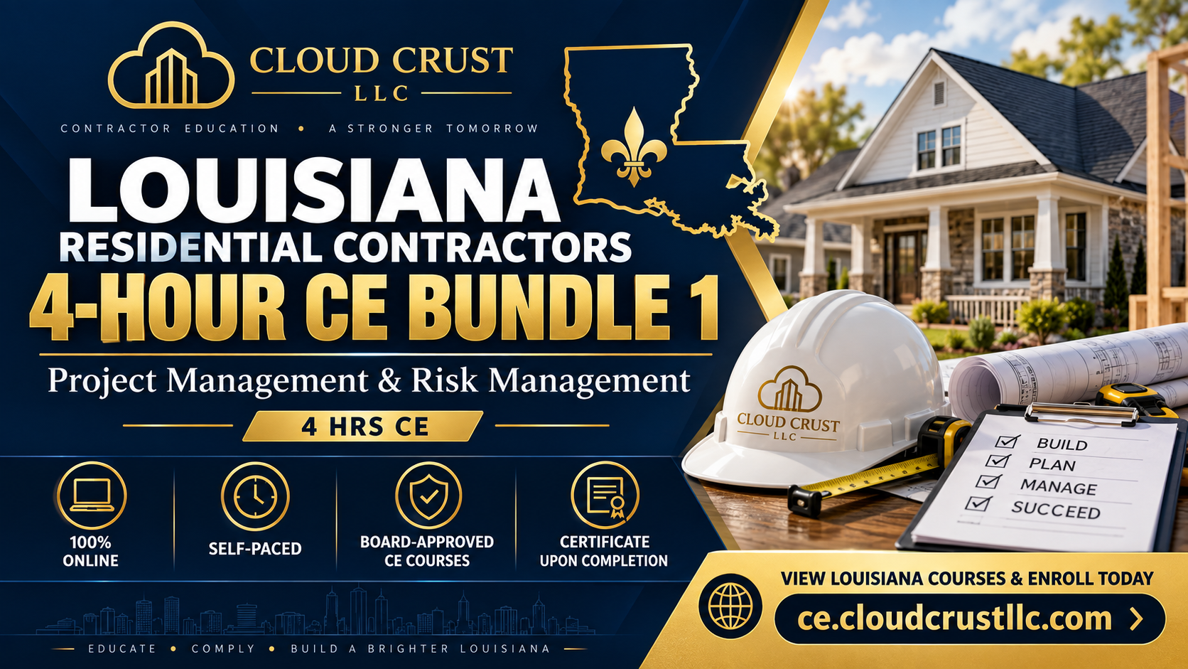 Louisiana Residential Contractors 4-Hour CE Bundle 1: Project Management, and Risk Management (4 Hrs CE)